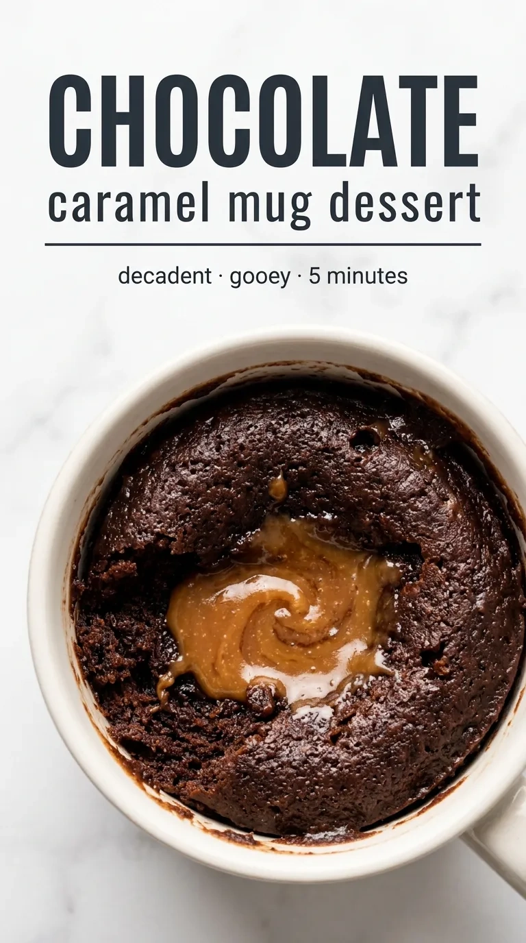 Decadent Rich & Gooey Chocolate Caramel Mug Dessert | Easy Microwave Cake Recipe recipe