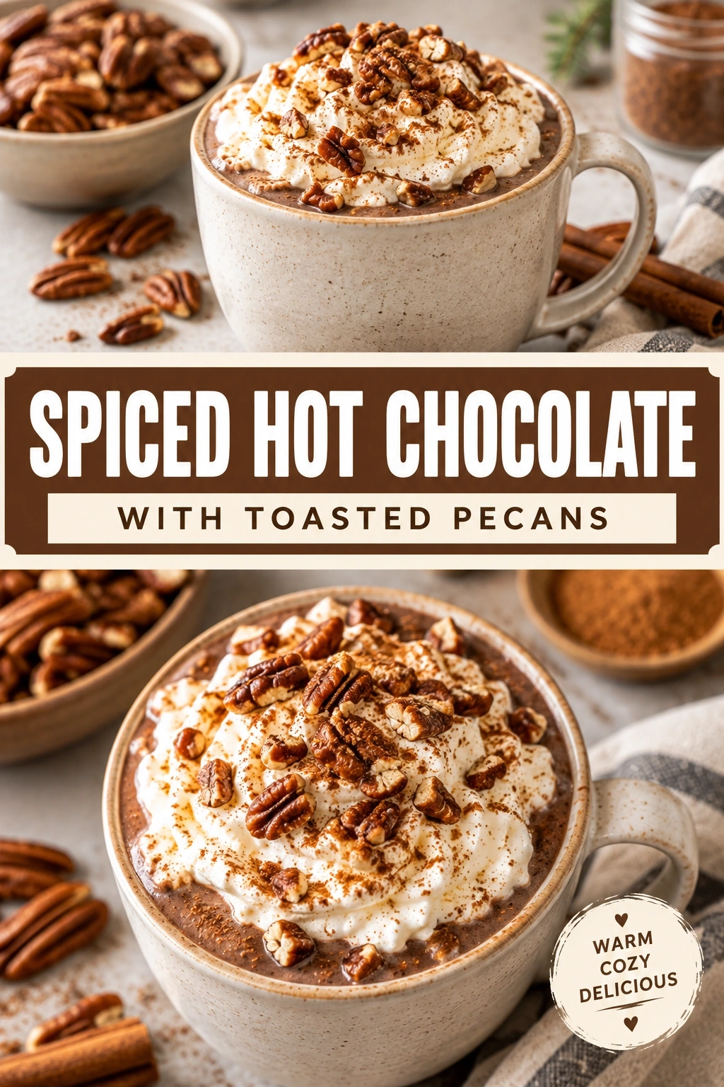 Spiced Hot Chocolate with Toasted Pecans | Cozy Winter Drink Recipe recipe